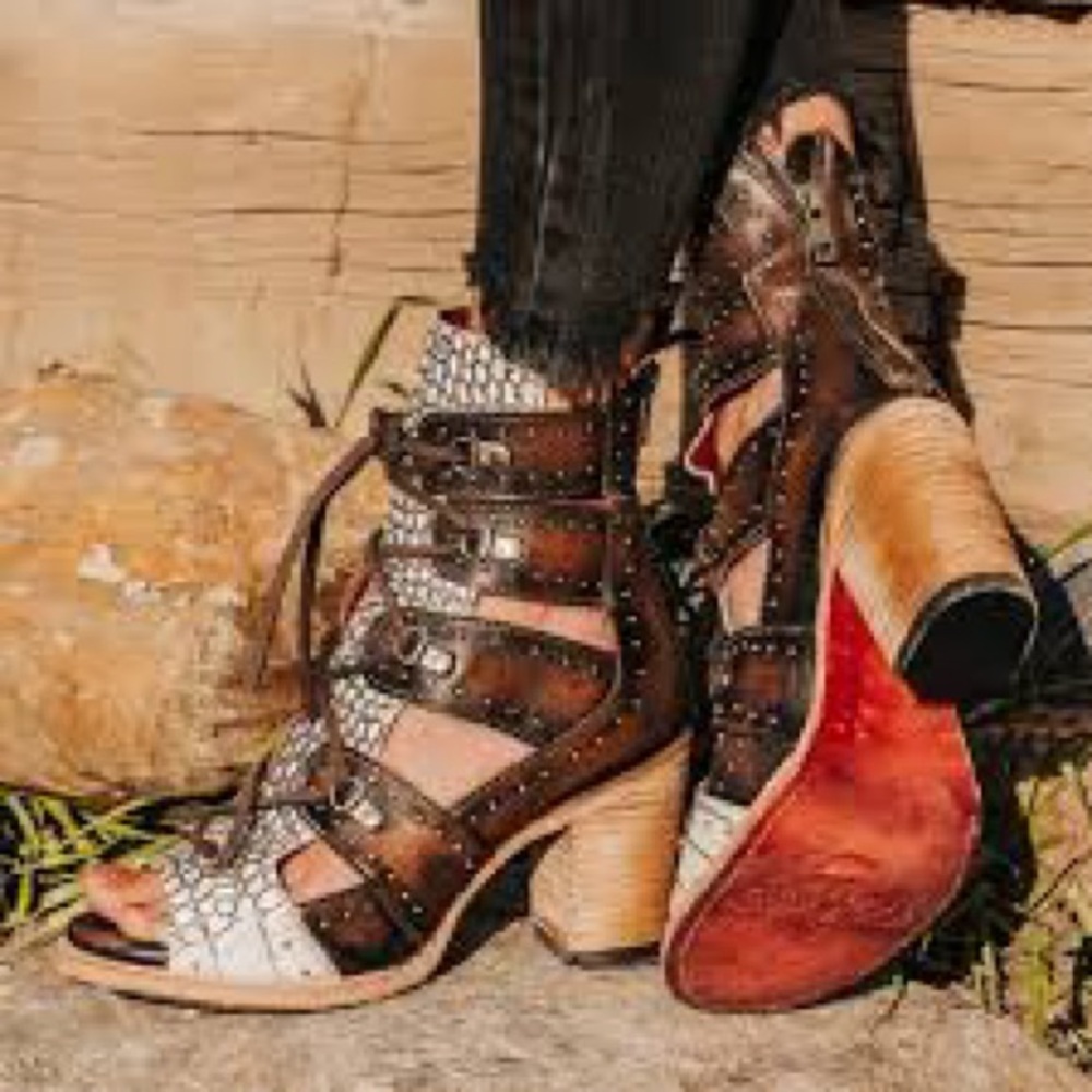 Freebird  Brown and White Women's Heeled Sandals